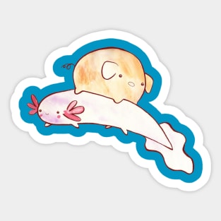 Axolotl and Tiny Pig Watercolor Sticker